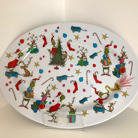 NEW HOW THE GRINCH STOLE CHRISTMAS LARGE OVAL COOKIE PLASTIC PLATE - Picture 1 of 8